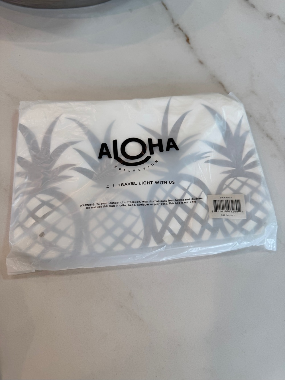 ALOHA Collection White Pouch with Silver Pineapple Print - Picture 9 of 9